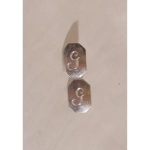 G Engraved Sterling Silver Earrings Elongated Octagon Shape Screw On Back  VTG